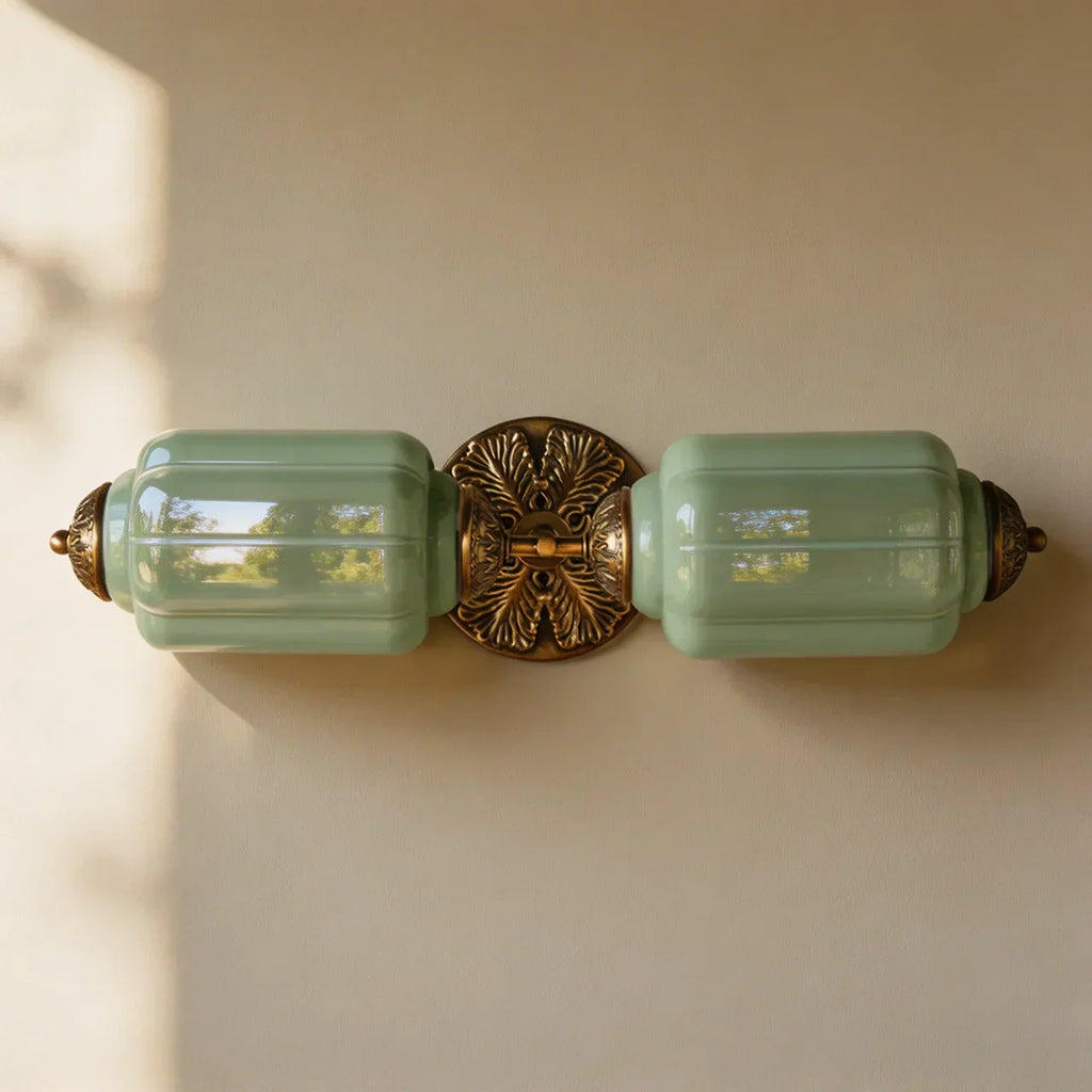 Vintage art deco mælkeglas væglampe til badeværelse | Temsk