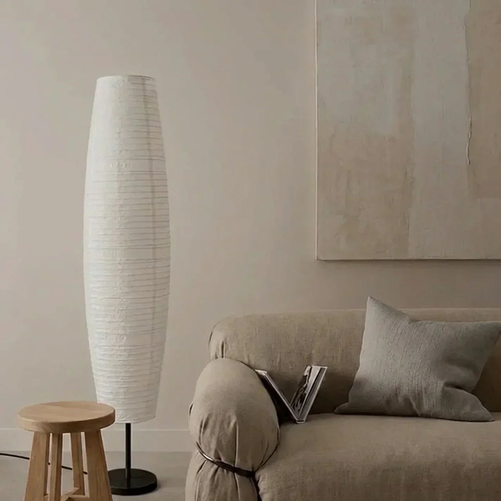 Rispapir søjle gulvlampe med dobbelt lysdesign | Temsk