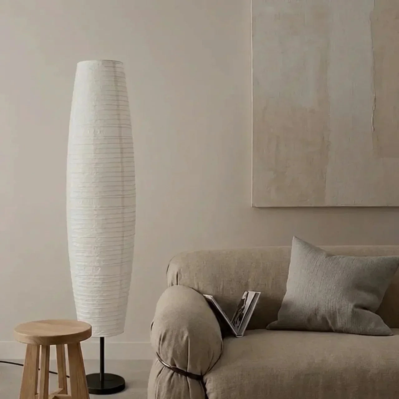 Rispapir søjle gulvlampe med dobbelt lysdesign | Temsk
