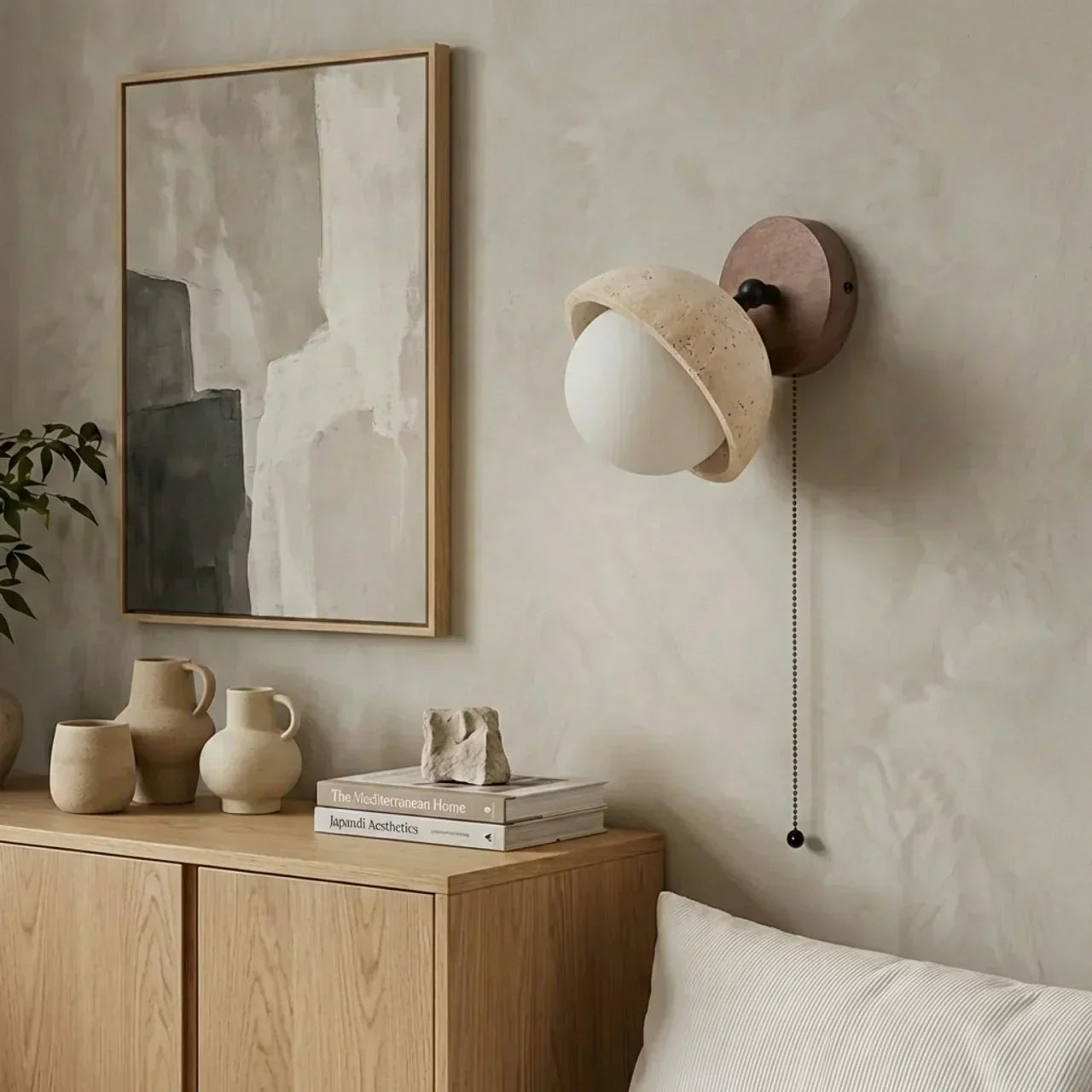 Travertine And Wood Indoor Wall Light Single Wall Mount For Ambient Lighting | Temsk