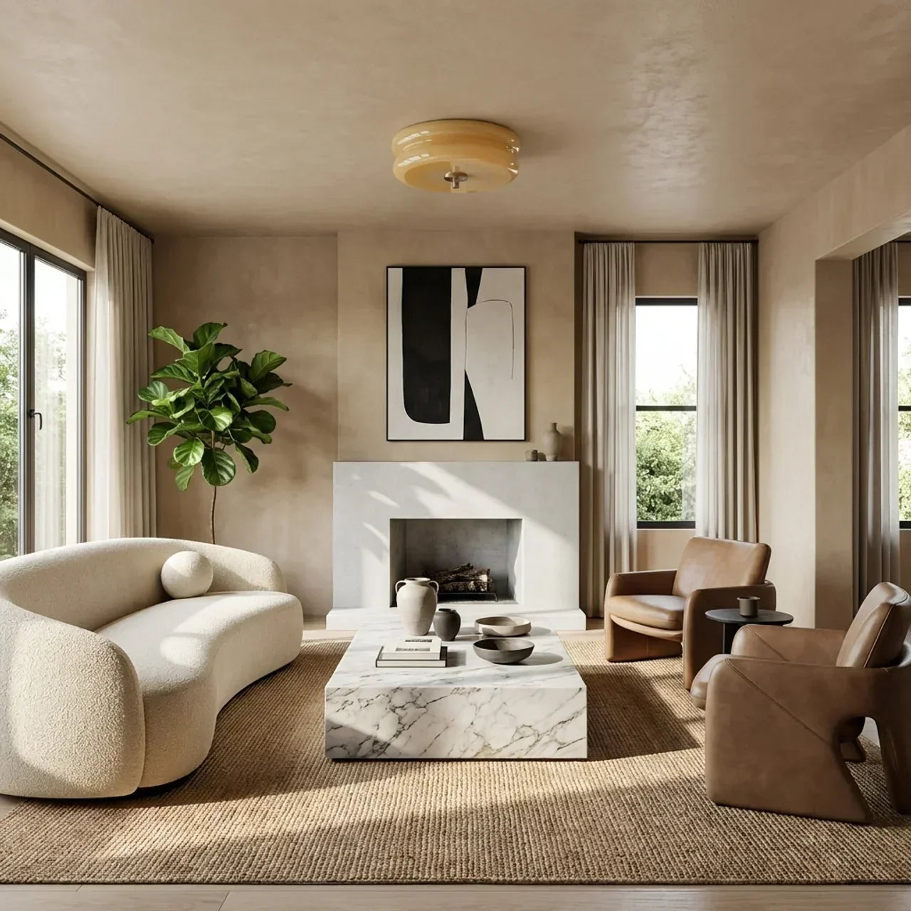 Cream Glass Flush Mount Ceiling Light For Indoor Living Spaces | Temsk