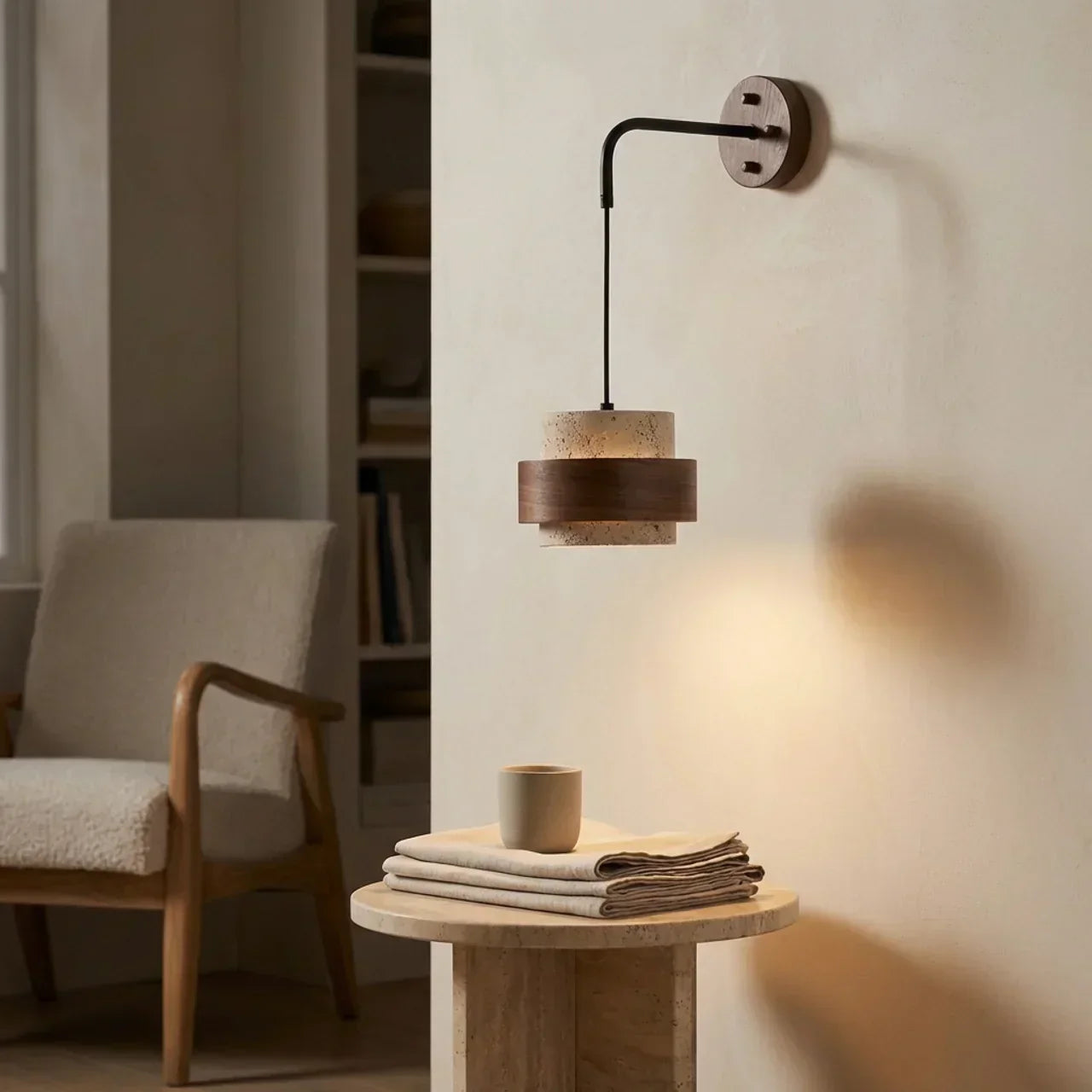 Travertine Wall Light With Cylindrical Design Indoor Fixture | Temsk