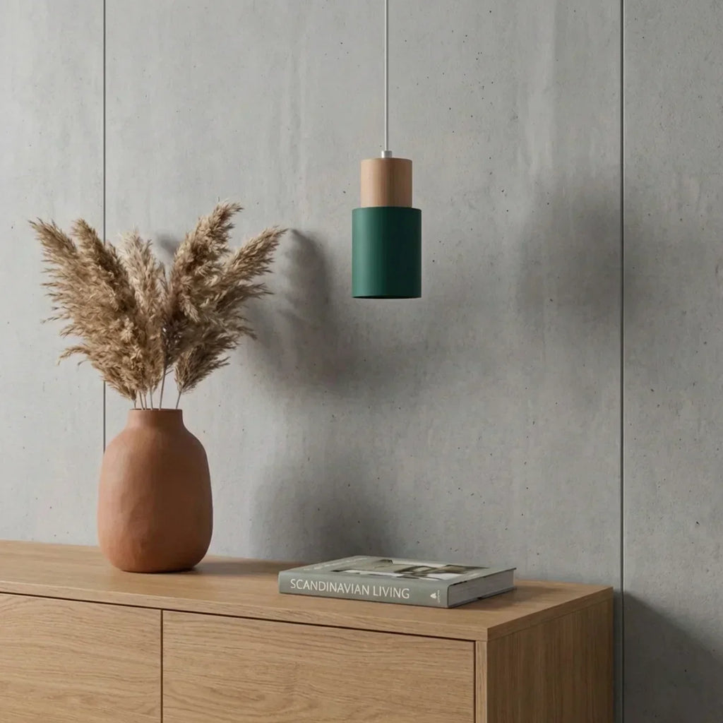 The Aluminium Cylinder Pendant Light With Wood Detail | Temsk
