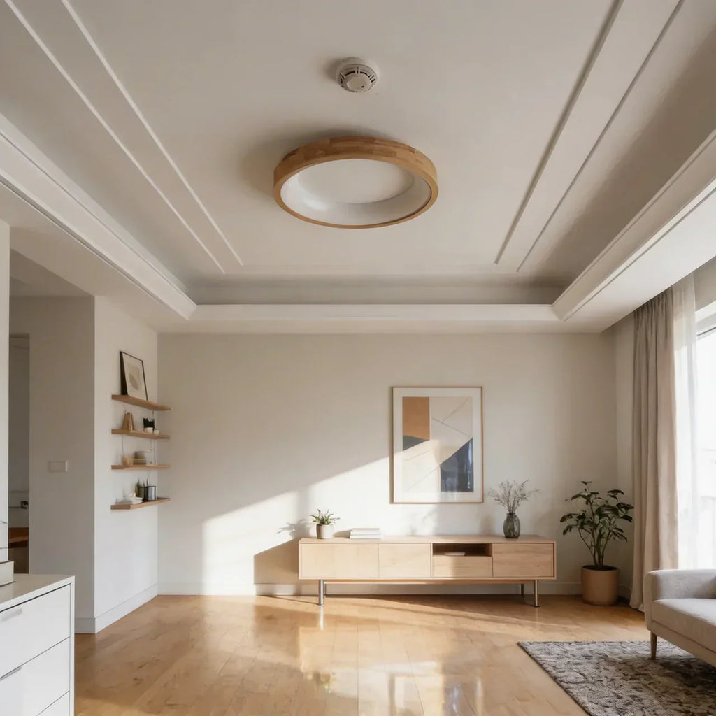 Round Flush Mount Ceiling Light With Natural Wood and LED | Temsk