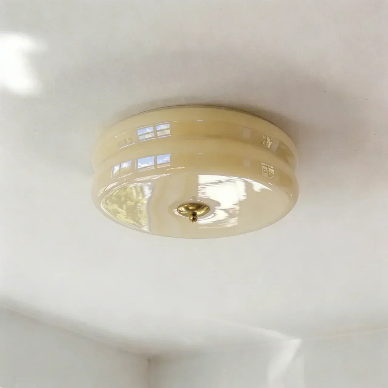 Cream Glass Flush Mount Ceiling Light For Indoor Living Spaces | Temsk