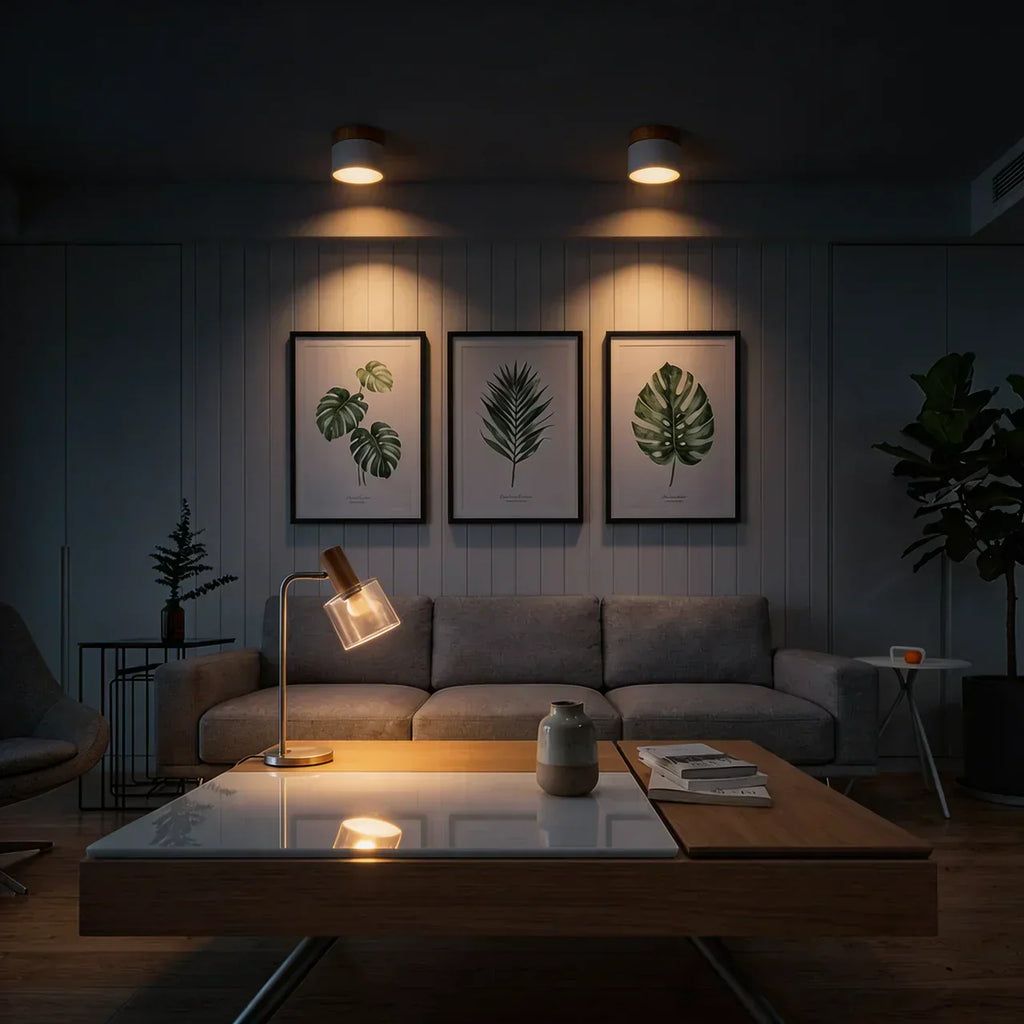 Flush Mount Ceiling Light With Integrated LED And Solid Colour Wood Accent | Temsk