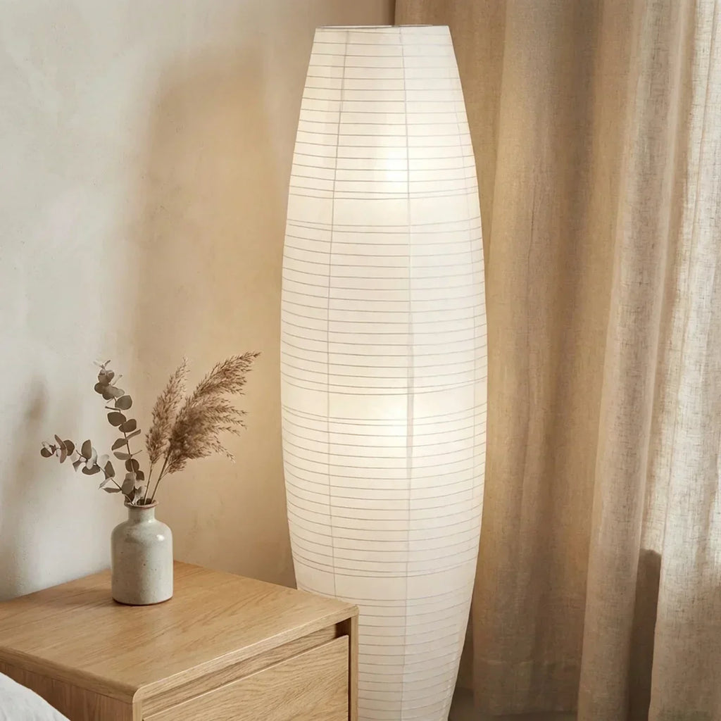 Rispapir søjle gulvlampe med dobbelt lysdesign | Temsk