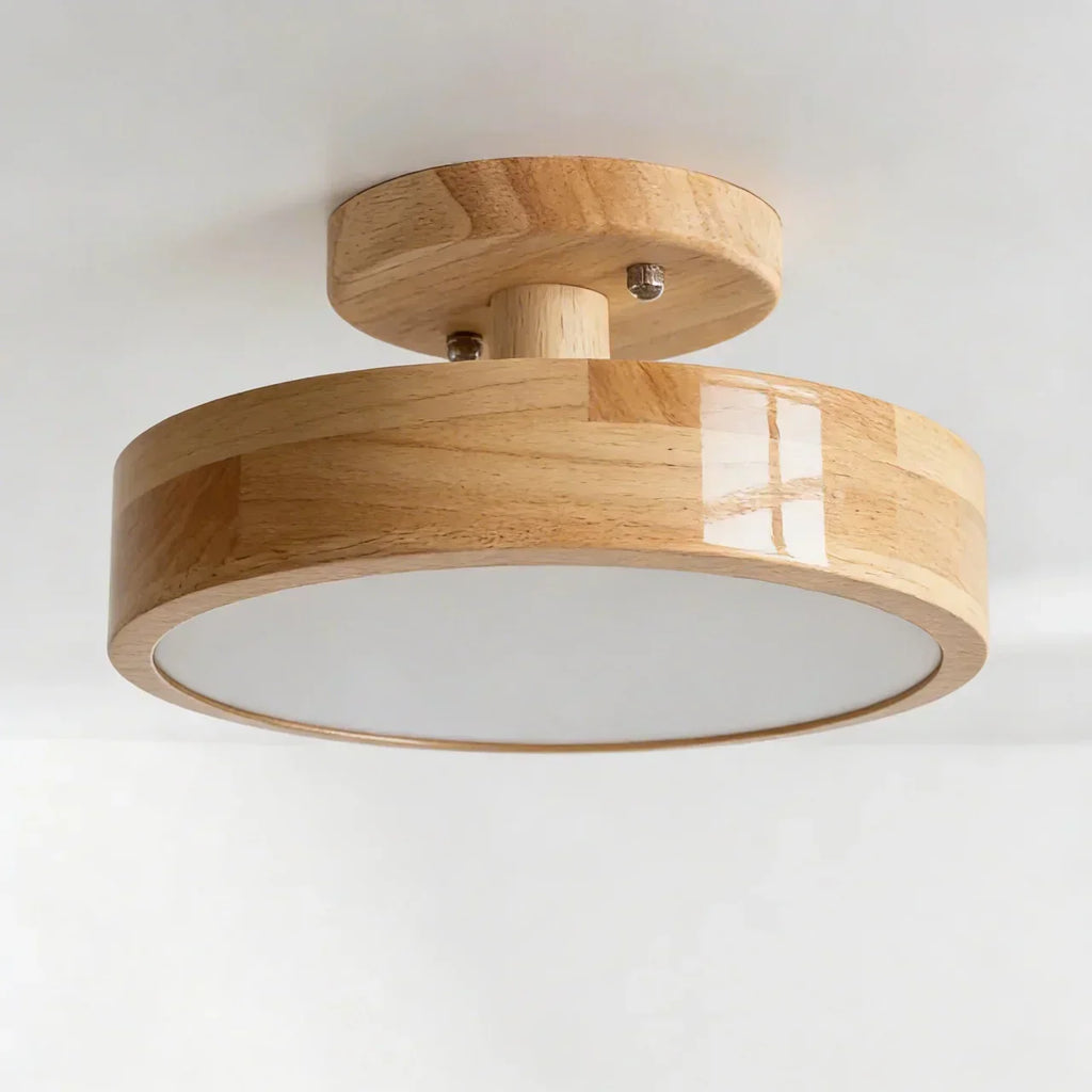 Wood Round LED Design Semi Flush Mount Ceiling Lighting | Temsk