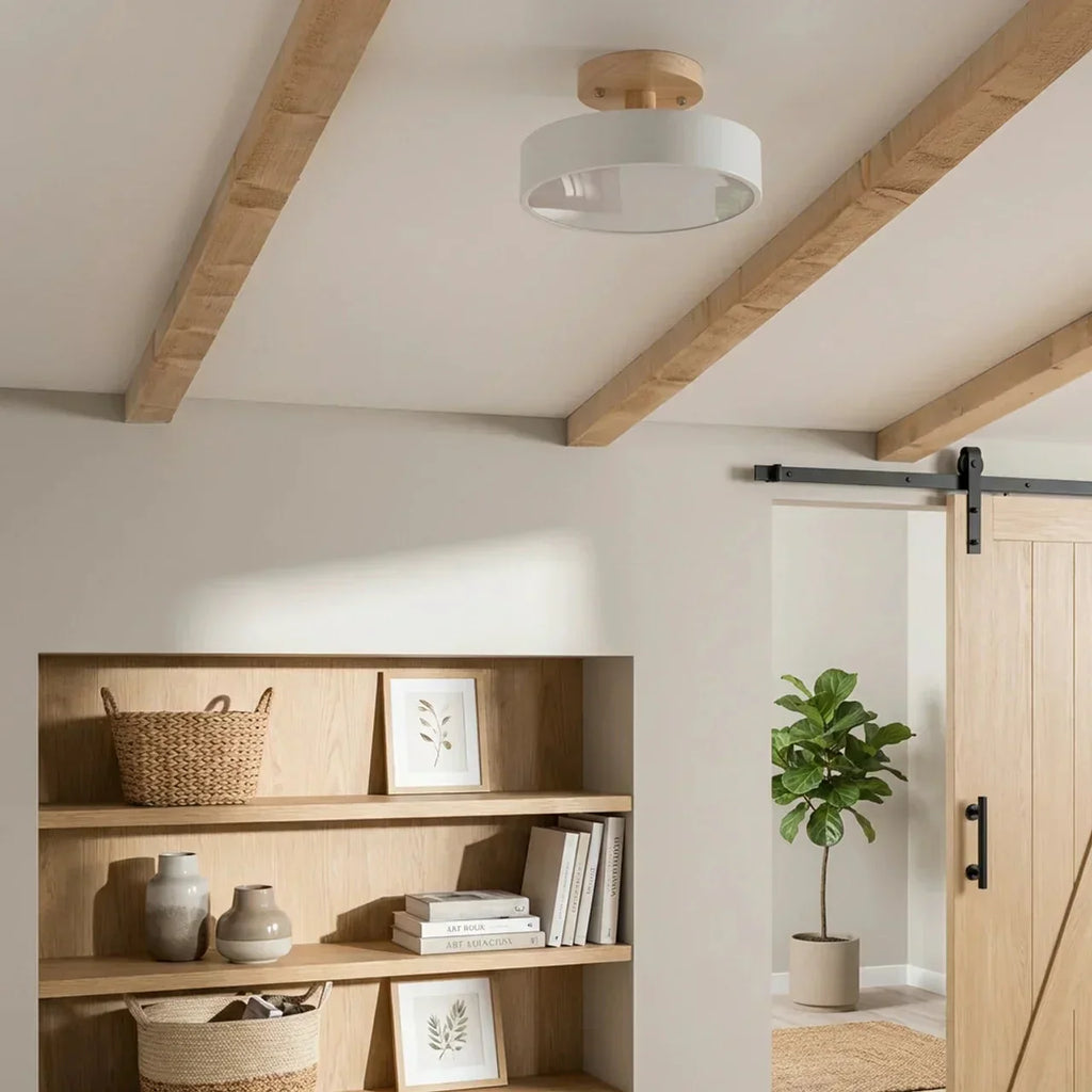 Wood Round LED Design Semi Flush Mount Ceiling Lighting | Temsk