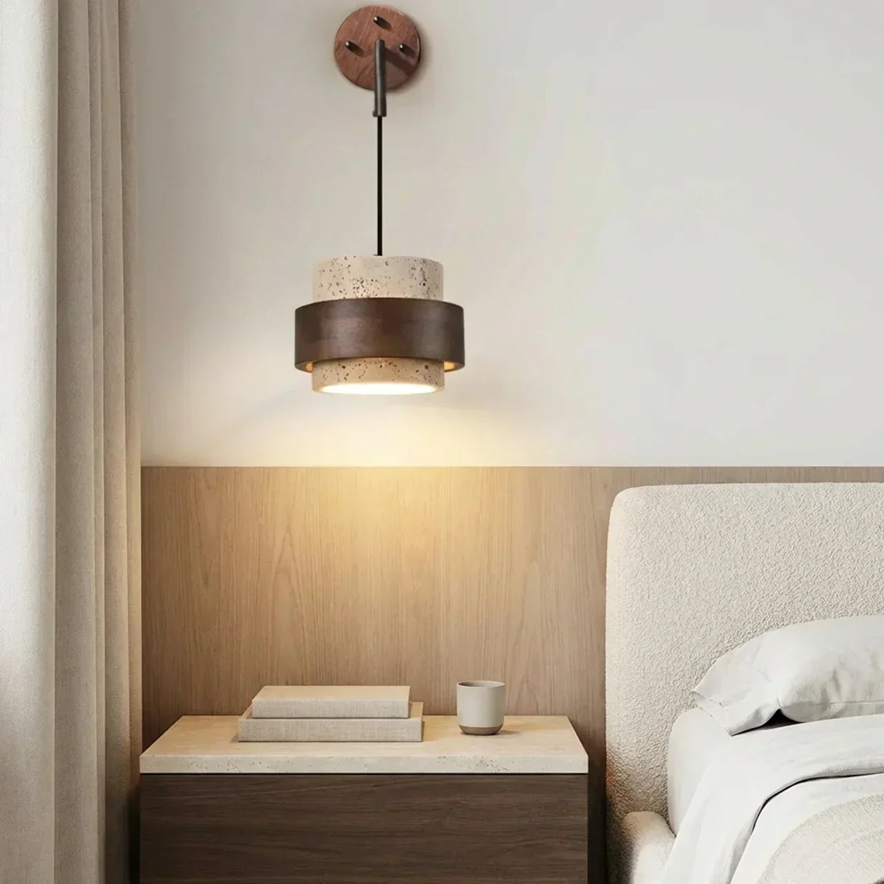 Travertine Wall Light With Cylindrical Design Indoor Fixture | Temsk