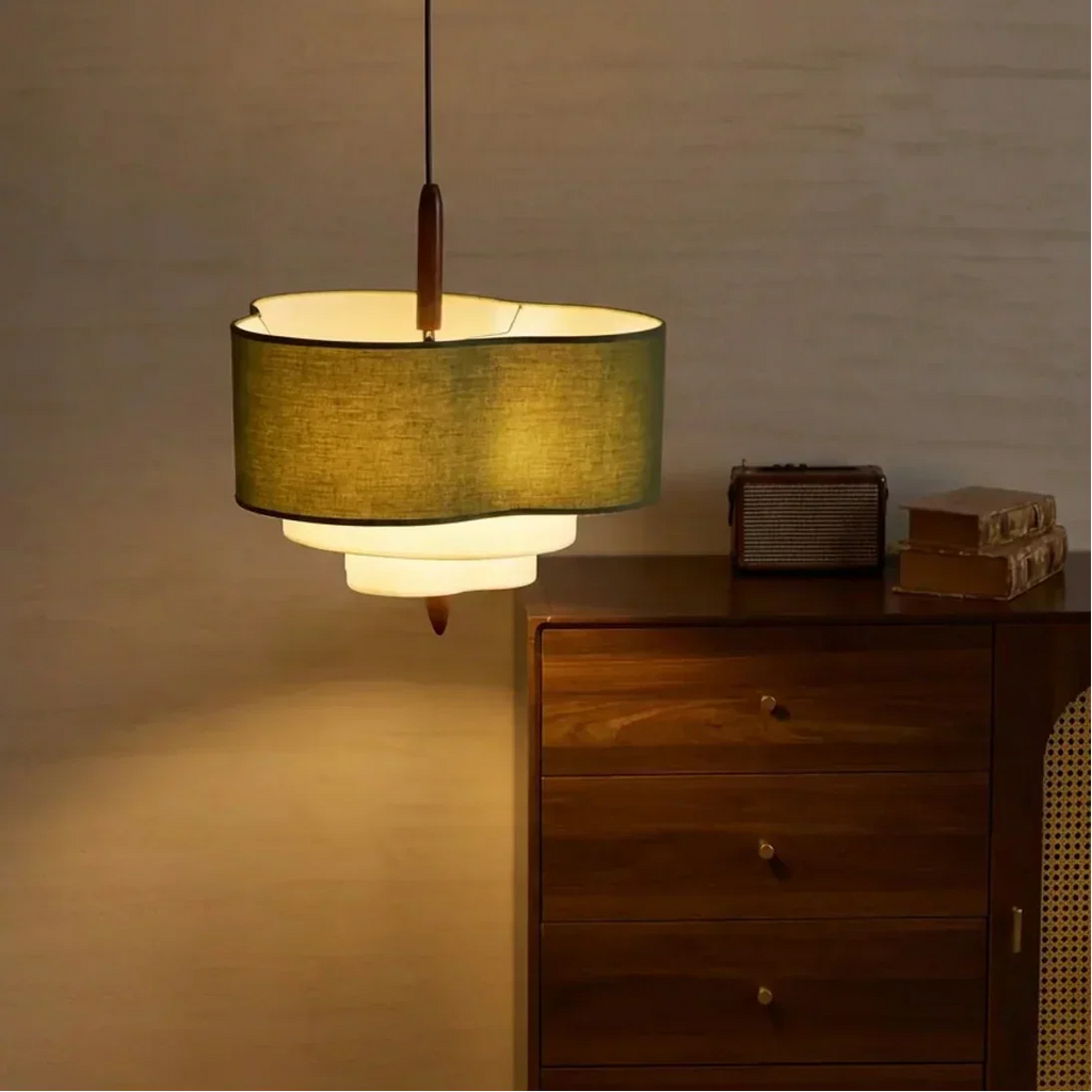 Fabric Pendant Light With Layered Shade For Indoor Ceiling | Temsk
