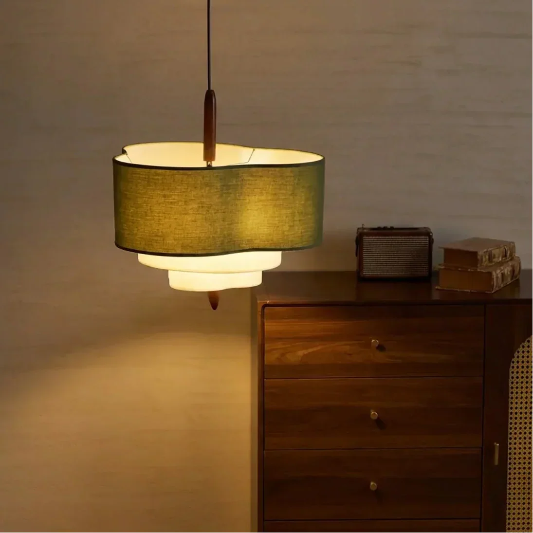 Fabric Pendant Light With Layered Shade For Indoor Ceiling | Temsk
