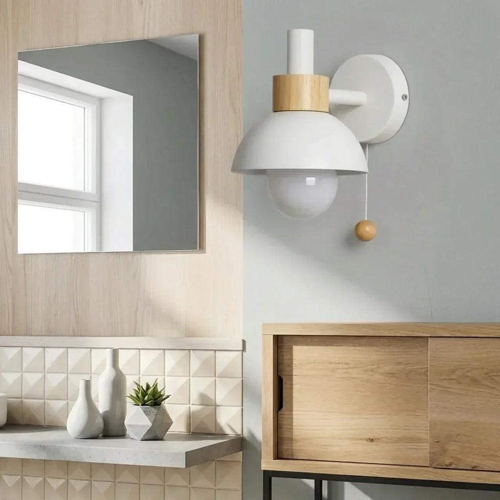 Globe Wall Sconce Light With Metal Shade And Wood Mount | Temsk