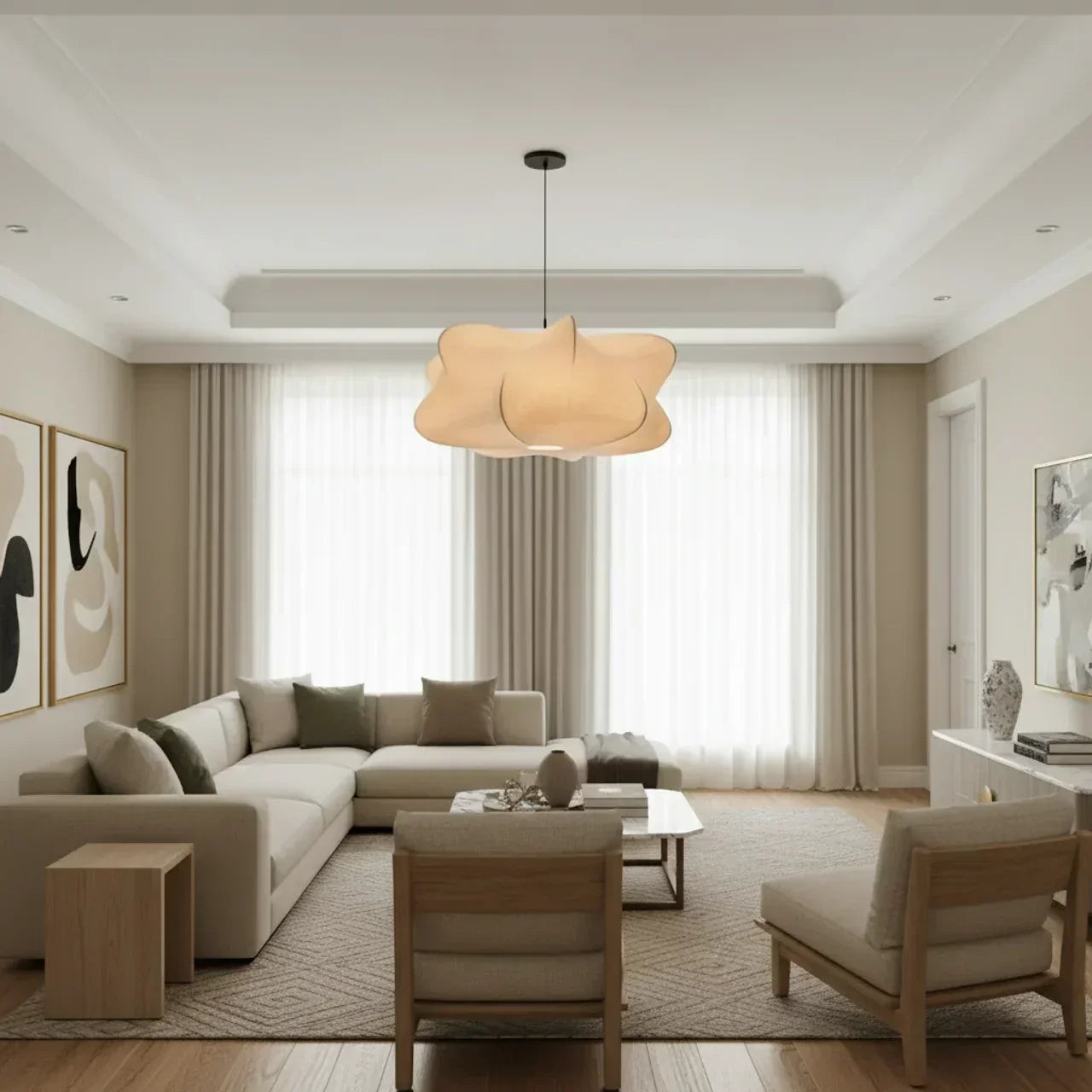 Mulberry Silk Pendant Light Sculptural Shade Design | Temsk