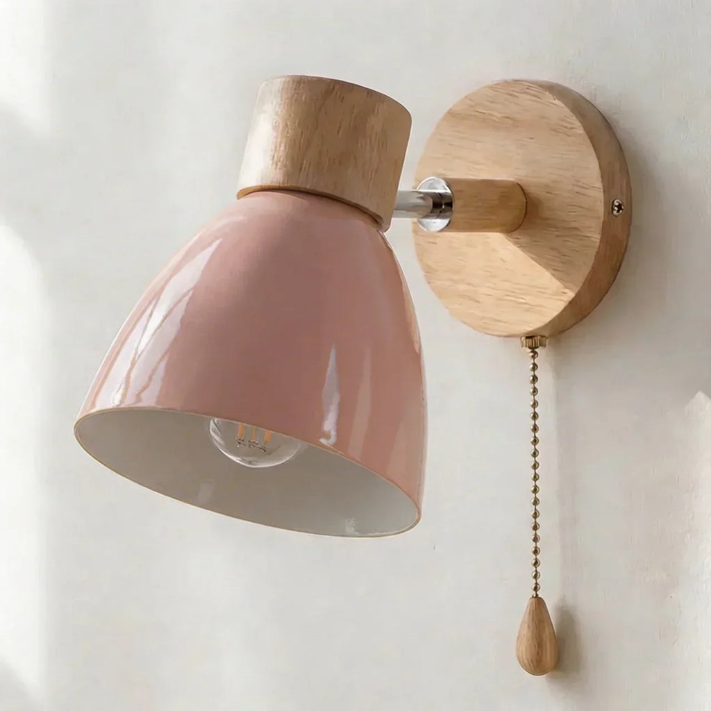 Wall Sconce Light With Adjustable Shade, Metal Shade And Wood Mounting Base | Temsk