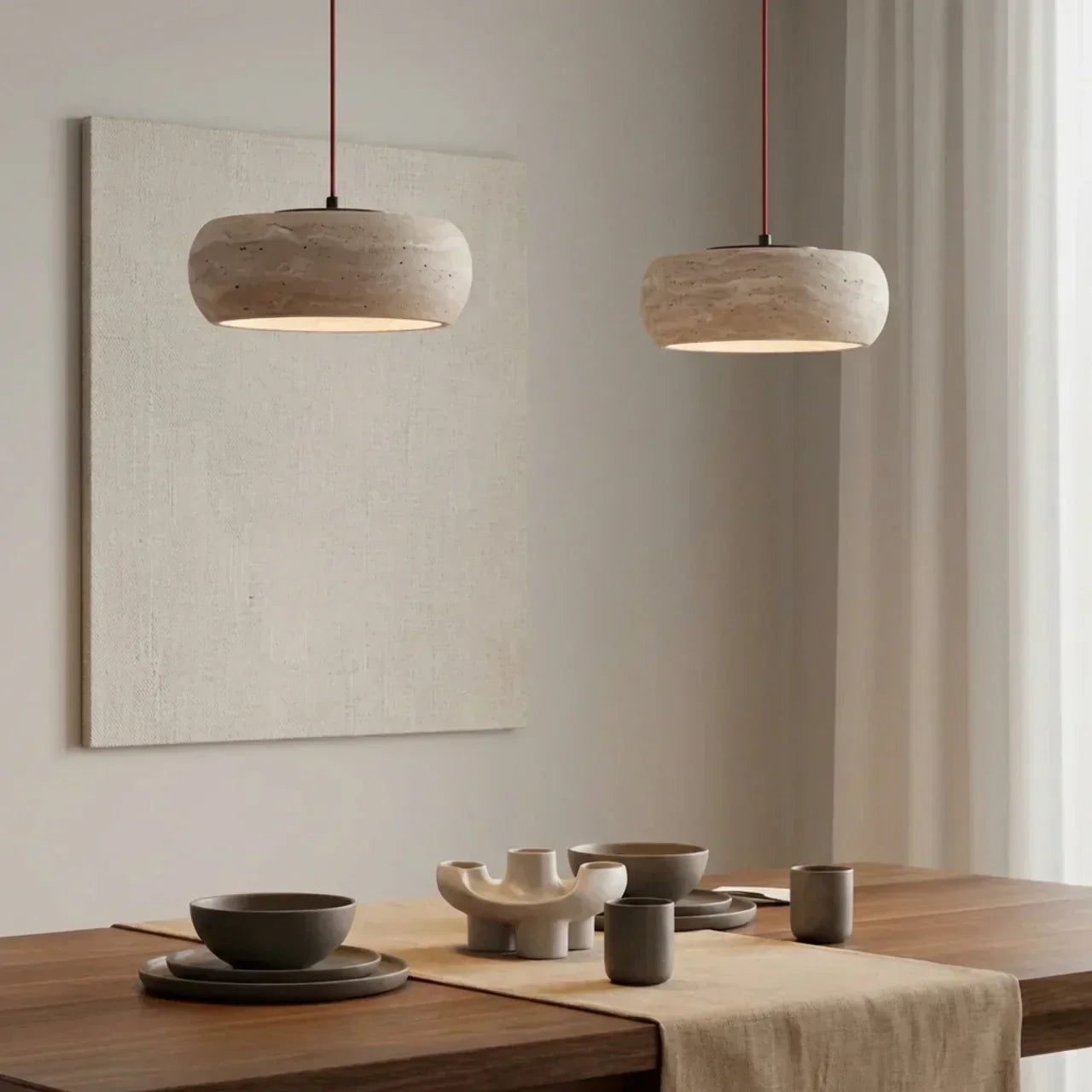 Donut-Shaped Travertine Pendant Light With Integrated LED | Temsk