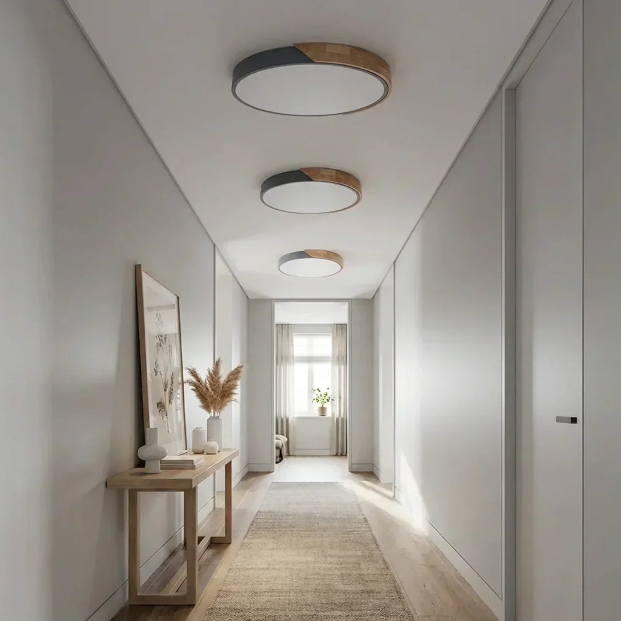Round Wood Flush Mount LED Ceiling Light Design Fixture | Temsk