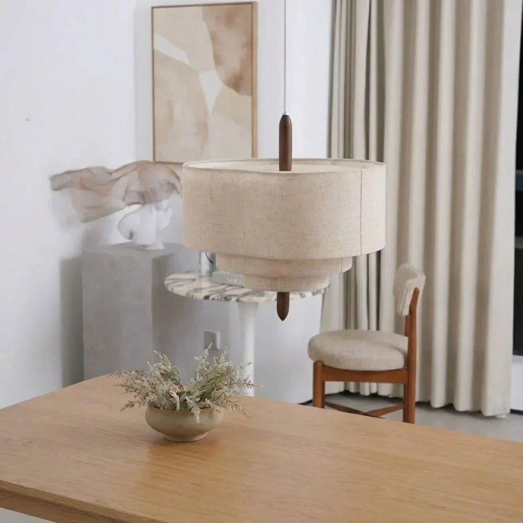 Fabric Pendant Light With Layered Shade For Indoor Ceiling | Temsk