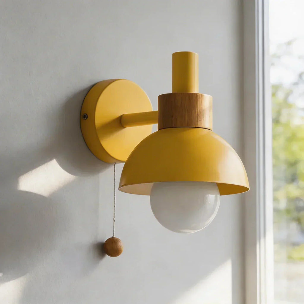 Globe Wall Sconce Light With Metal Shade And Wood Mount | Temsk