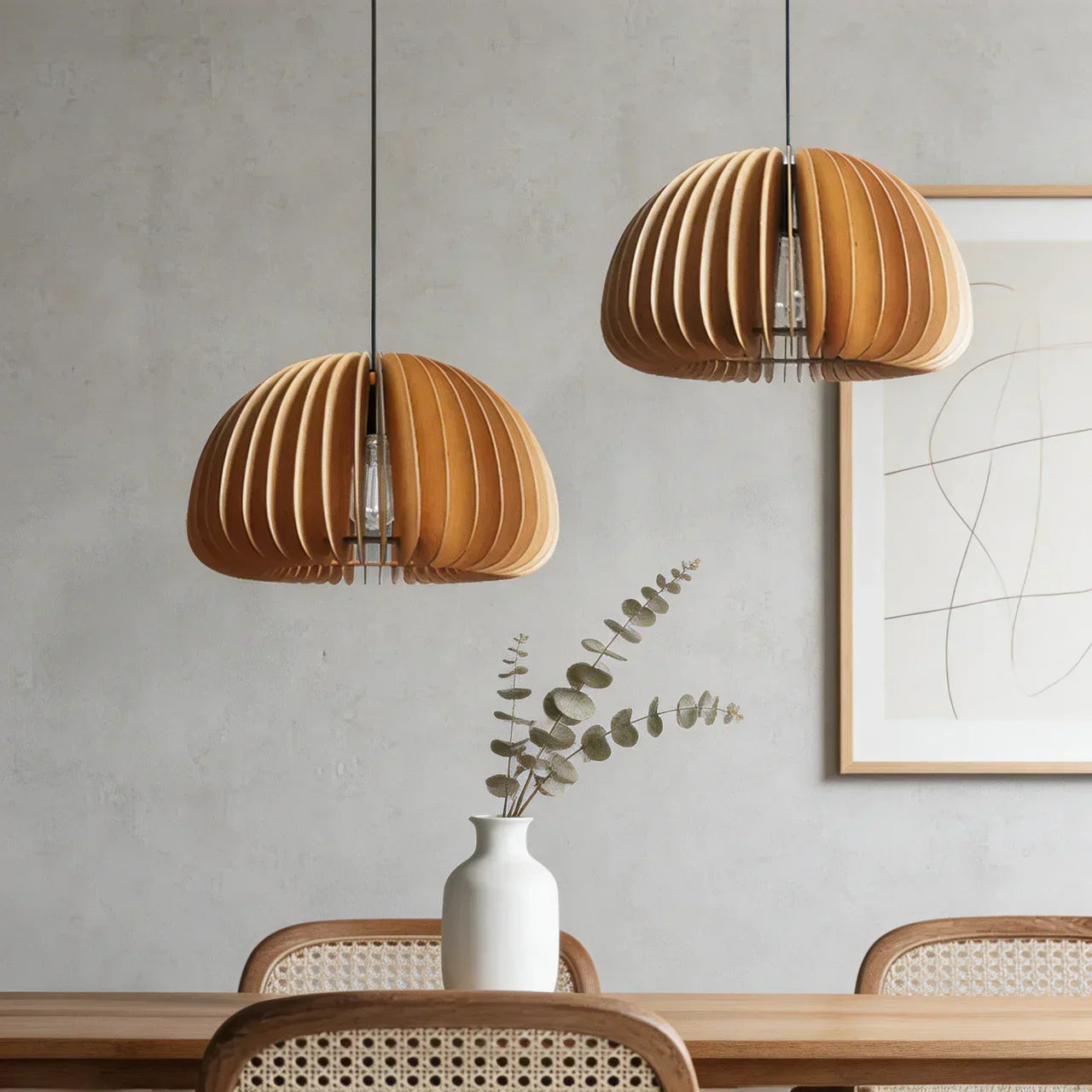 A Wood Pendant Light With Sculptural Rounded Shade | Temsk
