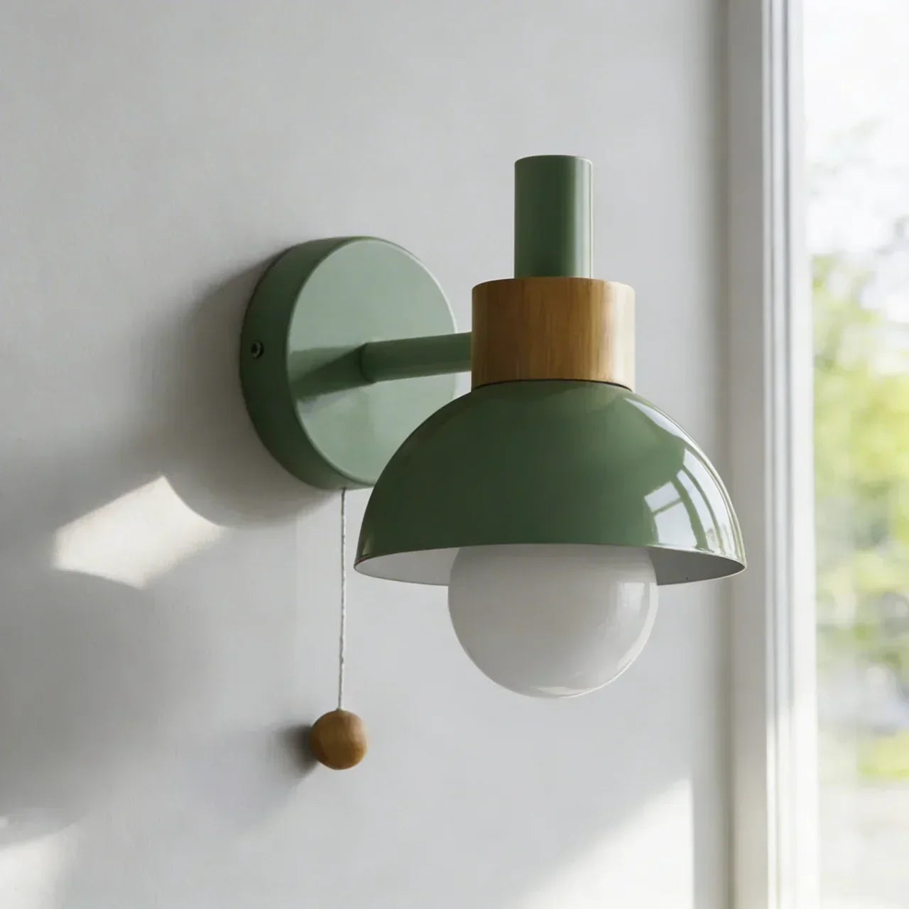Globe Wall Sconce Light With Metal Shade And Wood Mount | Temsk