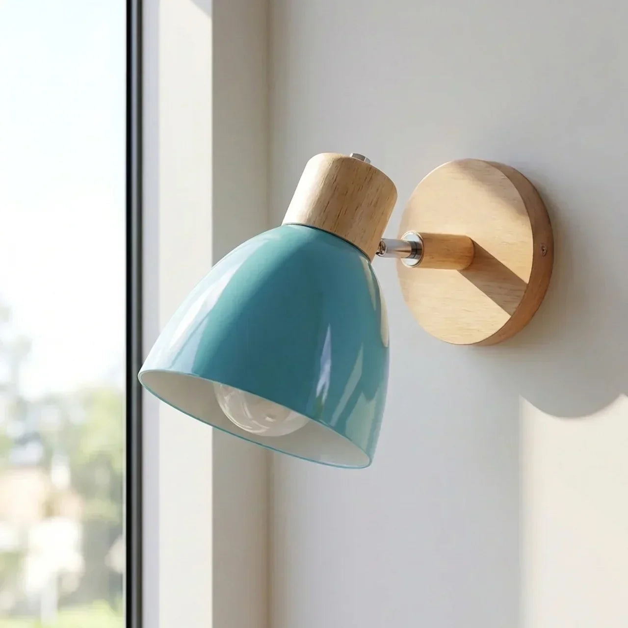 Wall Sconce Light With Adjustable Shade, Metal Shade And Wood Mounting Base | Temsk