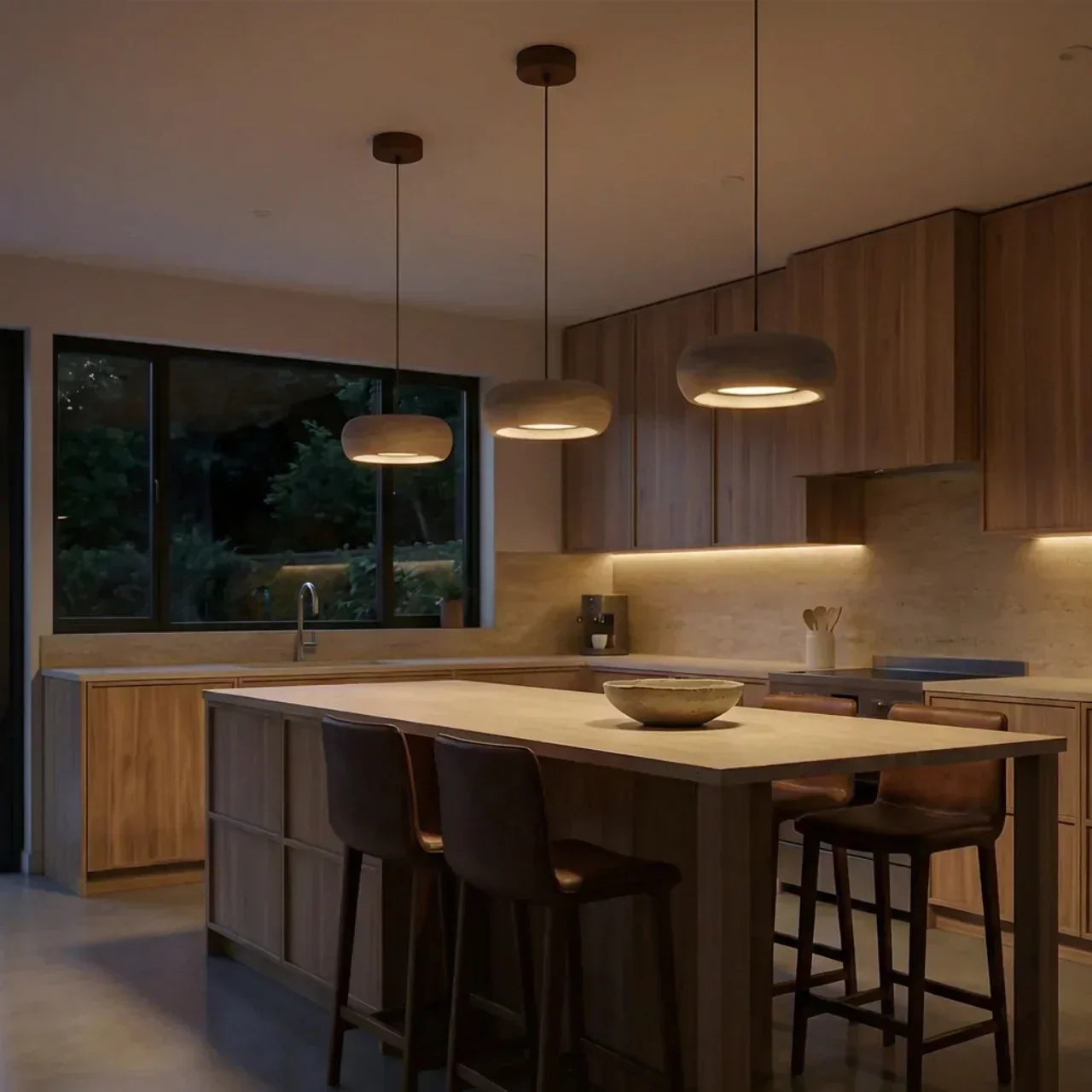 Donut-Shaped Travertine Pendant Light With Integrated LED | Temsk