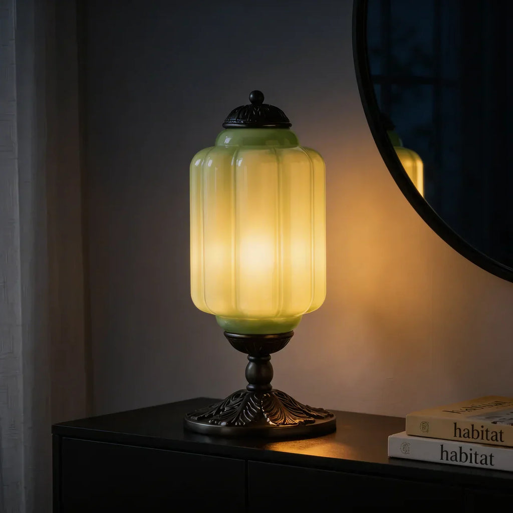 Vintage French Retro Cream Glass Textured Table Lamp Accent | Temsk