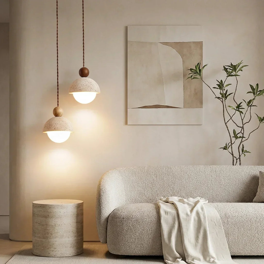 Travertine and Glass Pendant Light With Glass Shade | Temsk