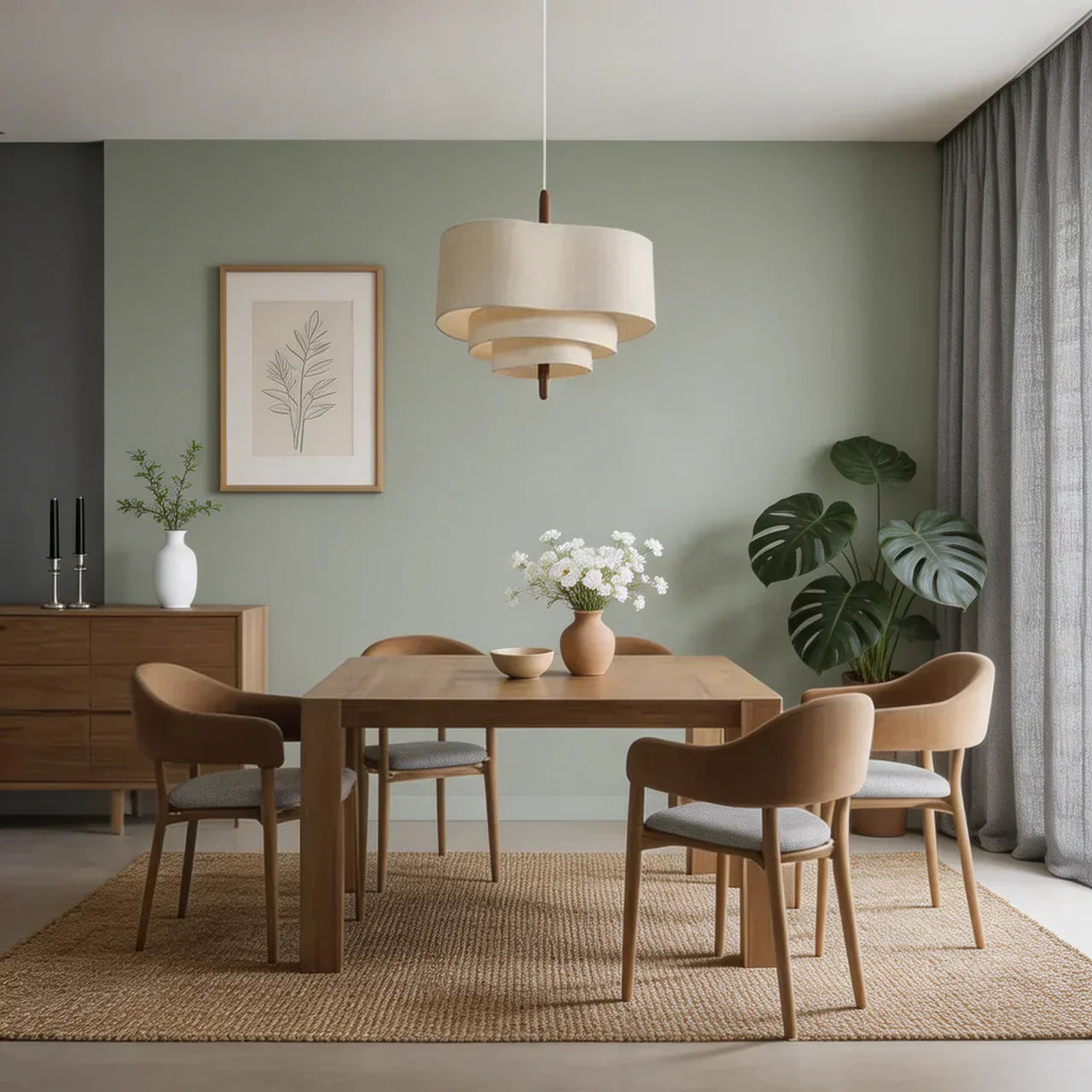 Fabric Pendant Light With Layered Shade For Indoor Ceiling | Temsk