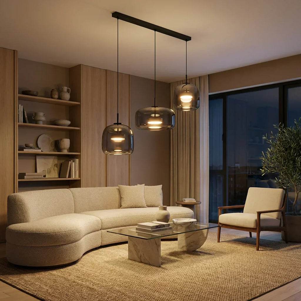 Integrated LED Smoked Glass Multi Pendant Light Fixture | Temsk