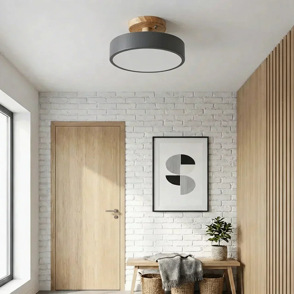 Wood Round LED Design Semi Flush Mount Ceiling Lighting | Temsk