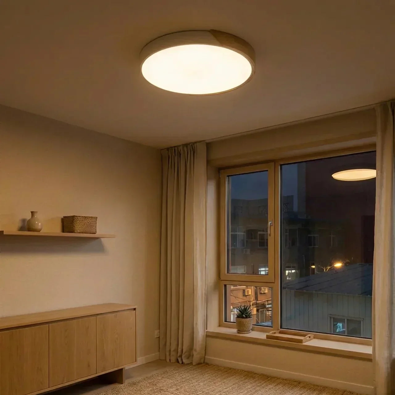 Round Wood Flush Mount LED Ceiling Light Design Fixture | Temsk