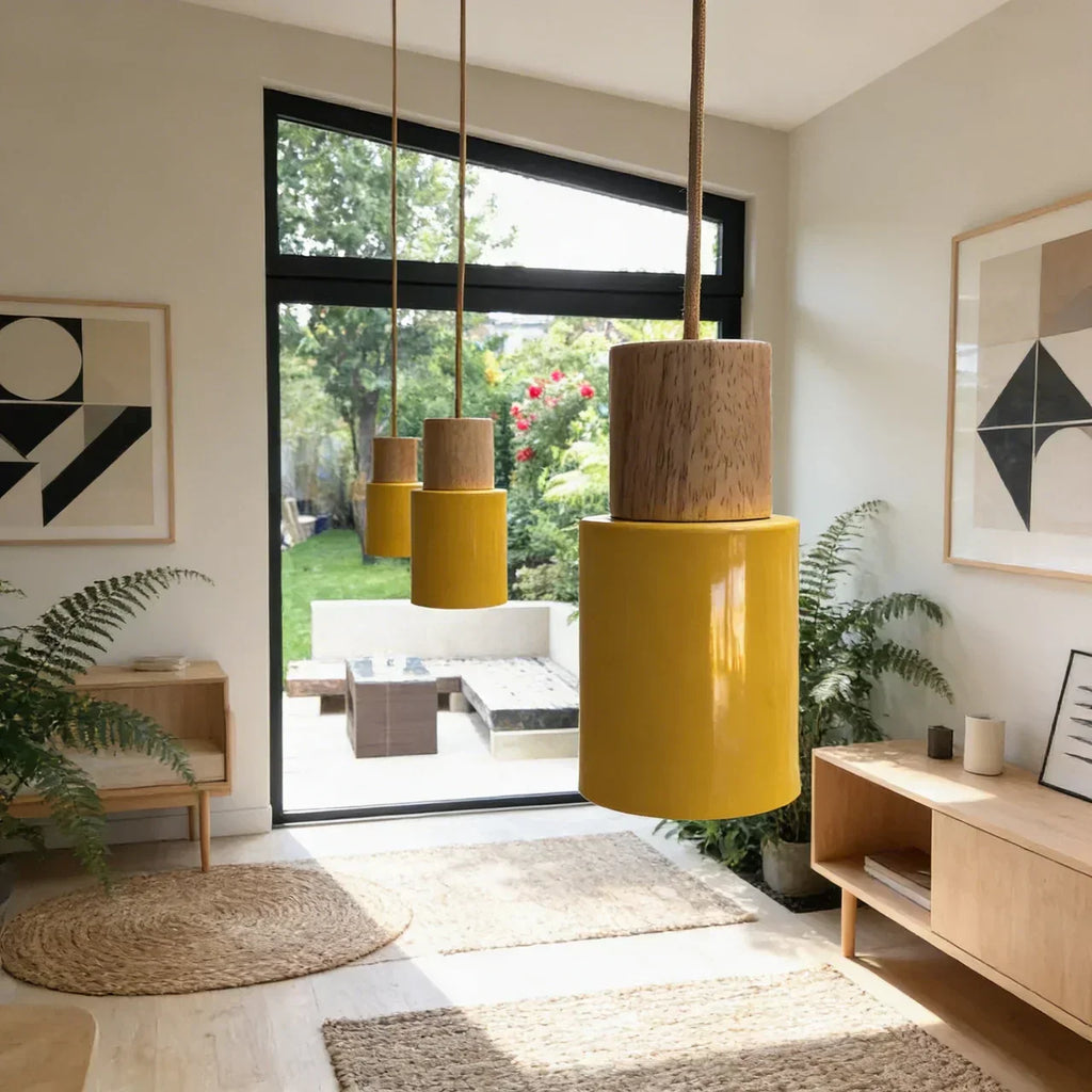 The Aluminium Cylinder Pendant Light With Wood Detail | Temsk