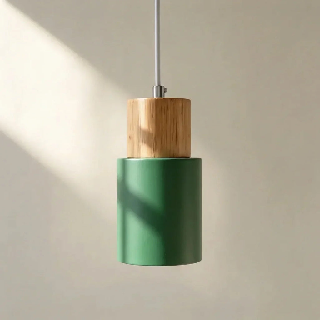 The Aluminium Cylinder Pendant Light With Wood Detail | Temsk