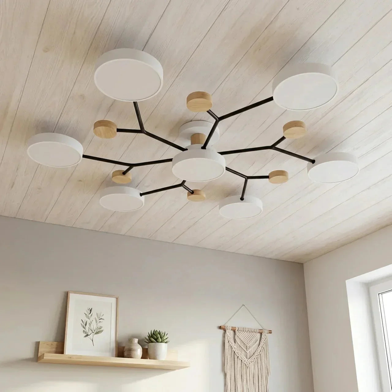 Branch Design Flush Mount Ceiling Light With Wood Accents | Temsk