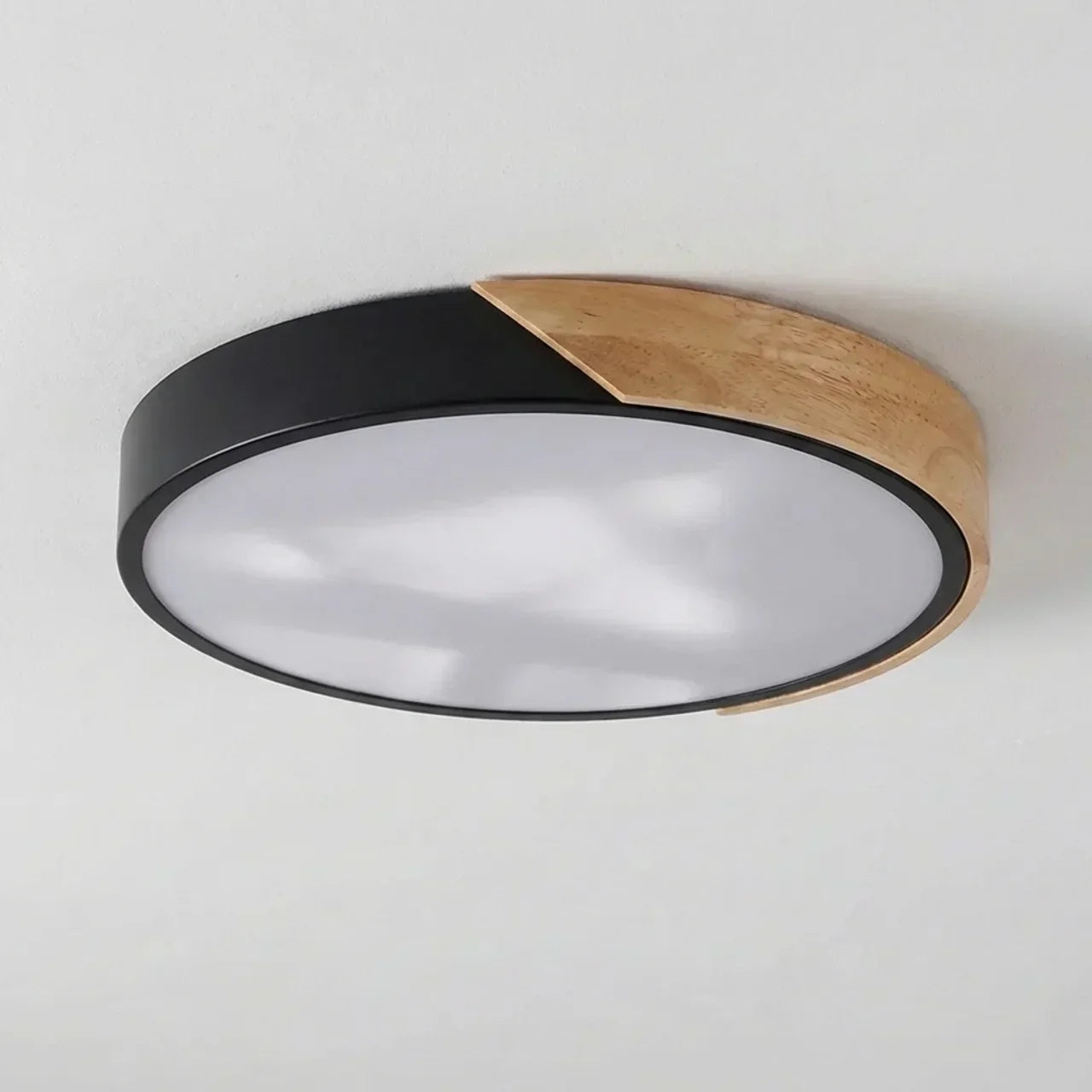 Round Wood Flush Mount LED Ceiling Light Design Fixture | Temsk