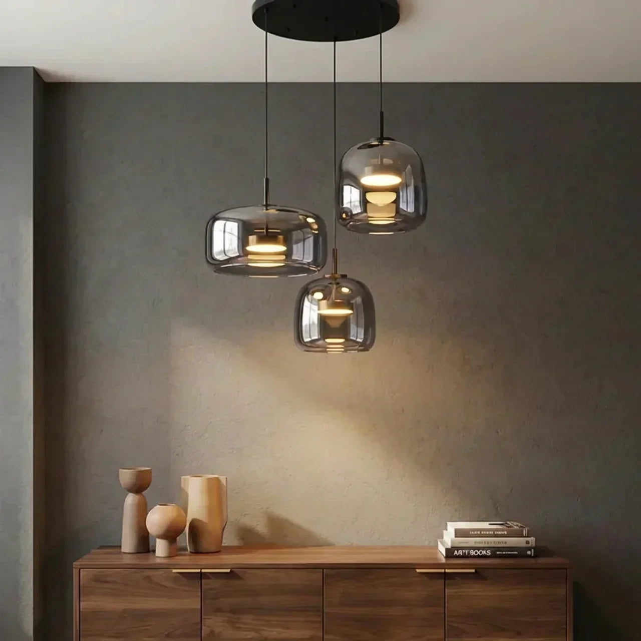 Integrated LED Smoked Glass Multi Pendant Light Fixture | Temsk