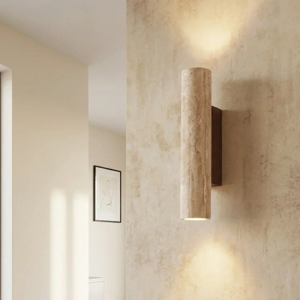 Travertine Vertical Wall Light With Up-Down LED For Indoor Use | Temsk