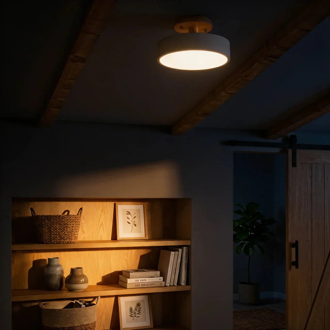 Wood Round LED Design Semi Flush Mount Ceiling Lighting | Temsk