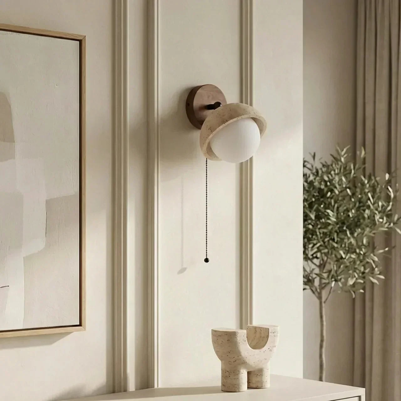 Travertine And Wood Indoor Wall Light Single Wall Mount For Ambient Lighting | Temsk