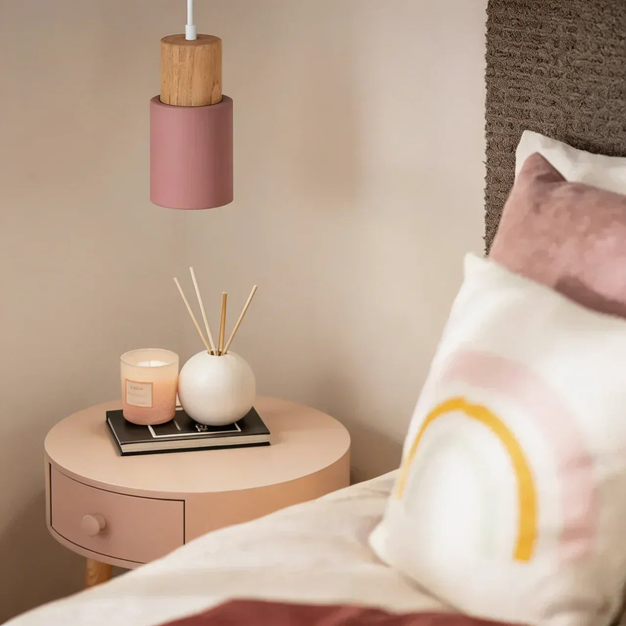 The Aluminium Cylinder Pendant Light With Wood Detail | Temsk