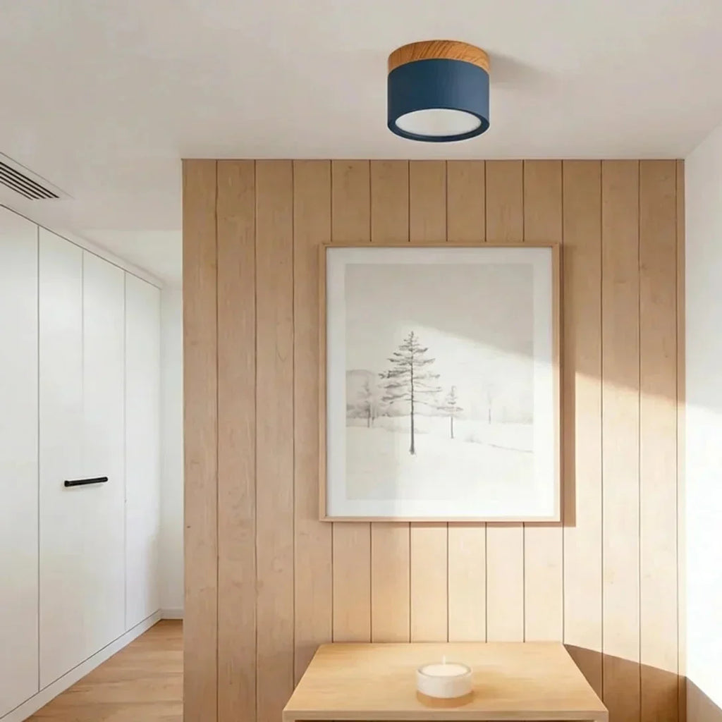 Flush Mount Ceiling Light With Integrated LED And Solid Colour Wood Accent | Temsk