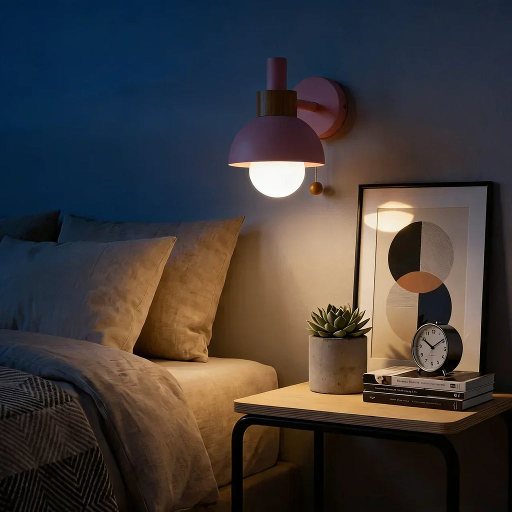 Globe Wall Sconce Light With Metal Shade And Wood Mount | Temsk