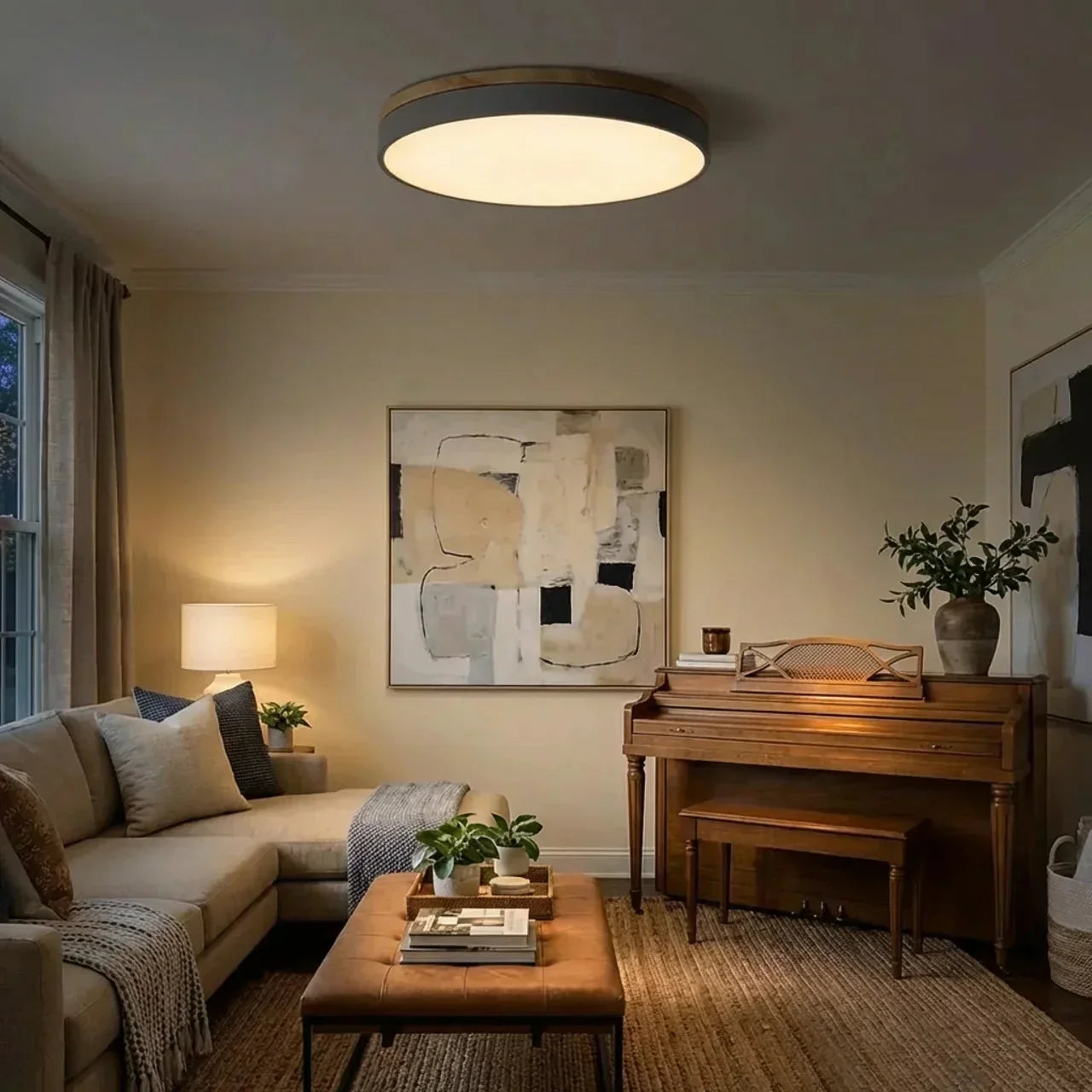Wood Trim LED Ultra Thin Flush Mount Ceiling Light | Temsk