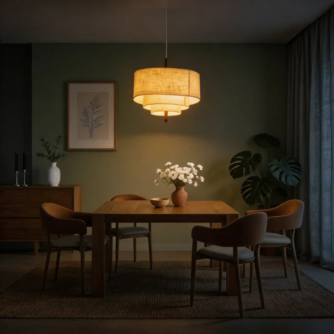 Fabric Pendant Light With Layered Shade For Indoor Ceiling | Temsk