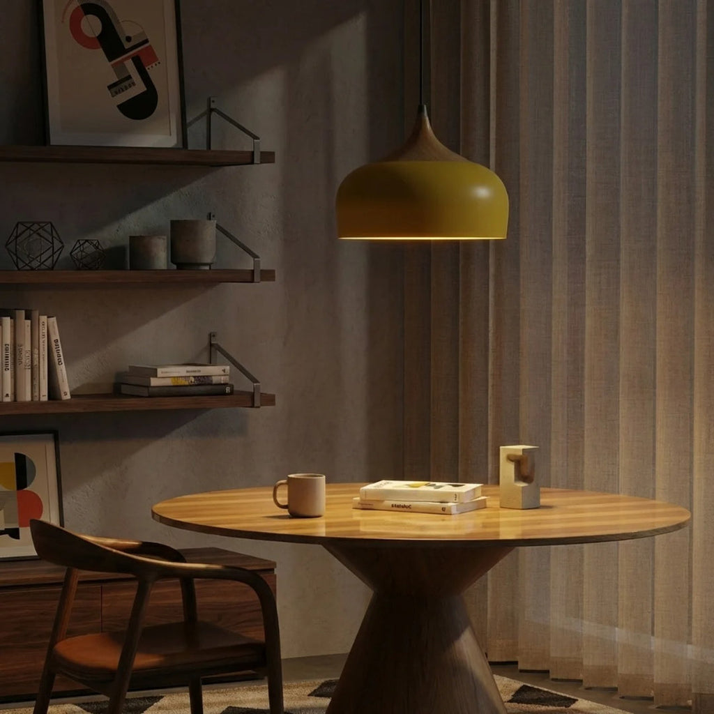 Pendant Light With Sculptural Shape Design In Metal And Wood | Temsk