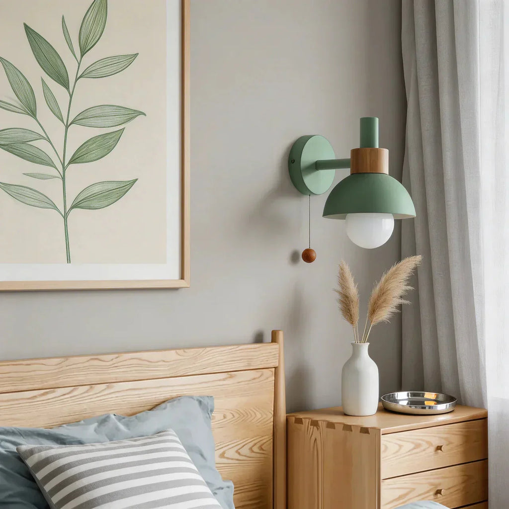 Globe Wall Sconce Light With Metal Shade And Wood Mount | Temsk