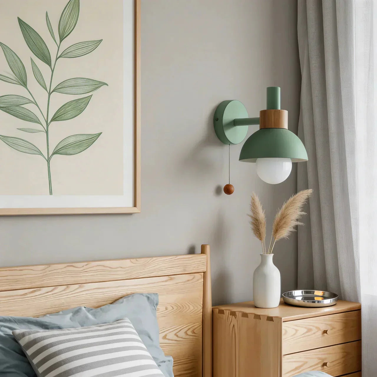 Globe Wall Sconce Light With Metal Shade And Wood Mount | Temsk