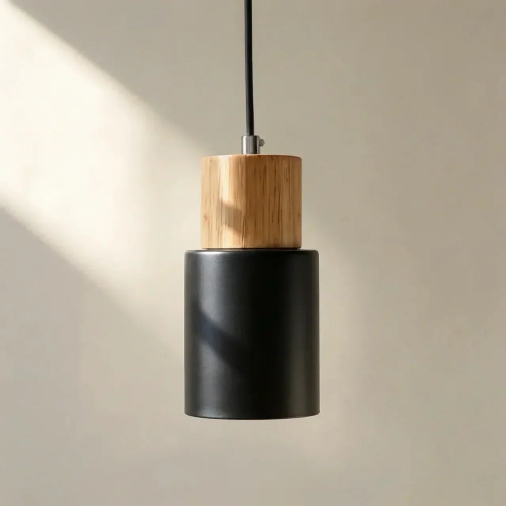 The Aluminium Cylinder Pendant Light With Wood Detail | Temsk